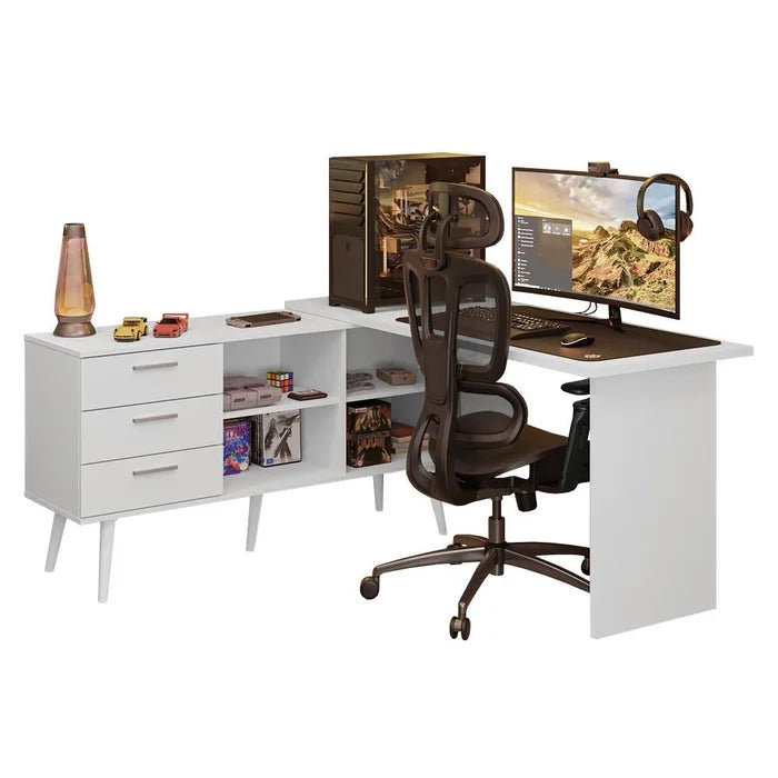 Escrivaninha em L Mesa para Computador Gamer 3 Gavetas